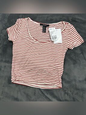 Forever 21 Red and White Striped Scoop Crop Top